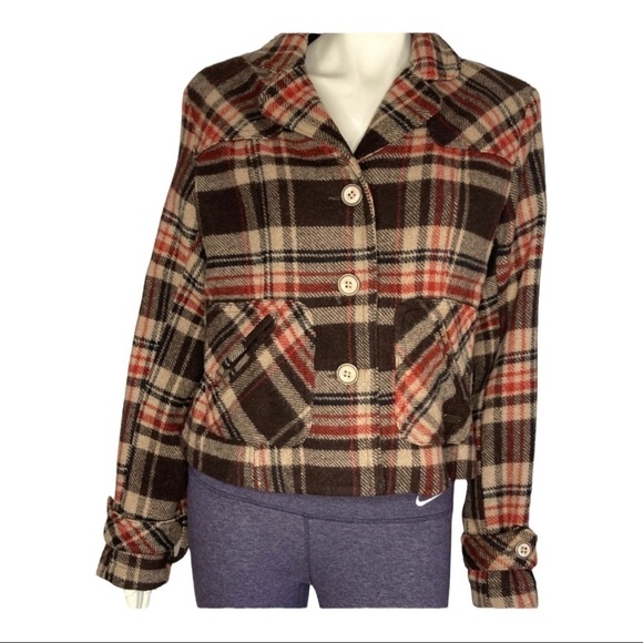 Ruff Hewn Lined Plaid Wool Blend Jacket Sz Large - Picture 1 of 8